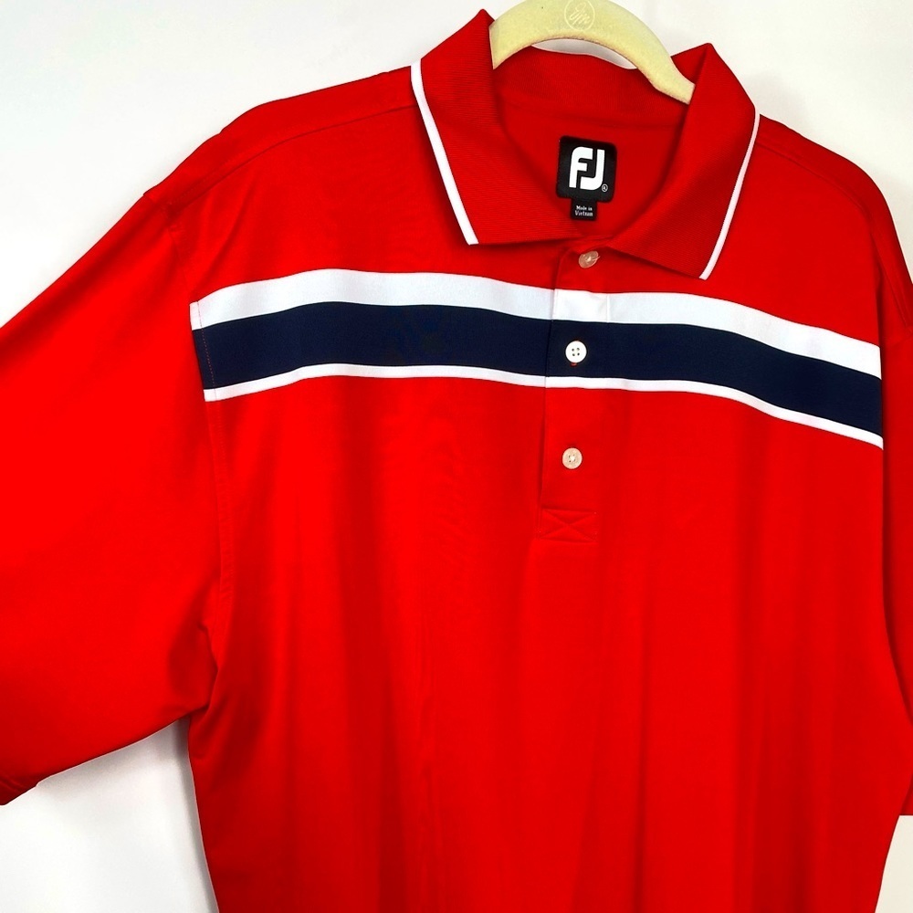 Footjoy Mens Polo Shirt Size XL Red White/Navy Printed Pinebrook Country…